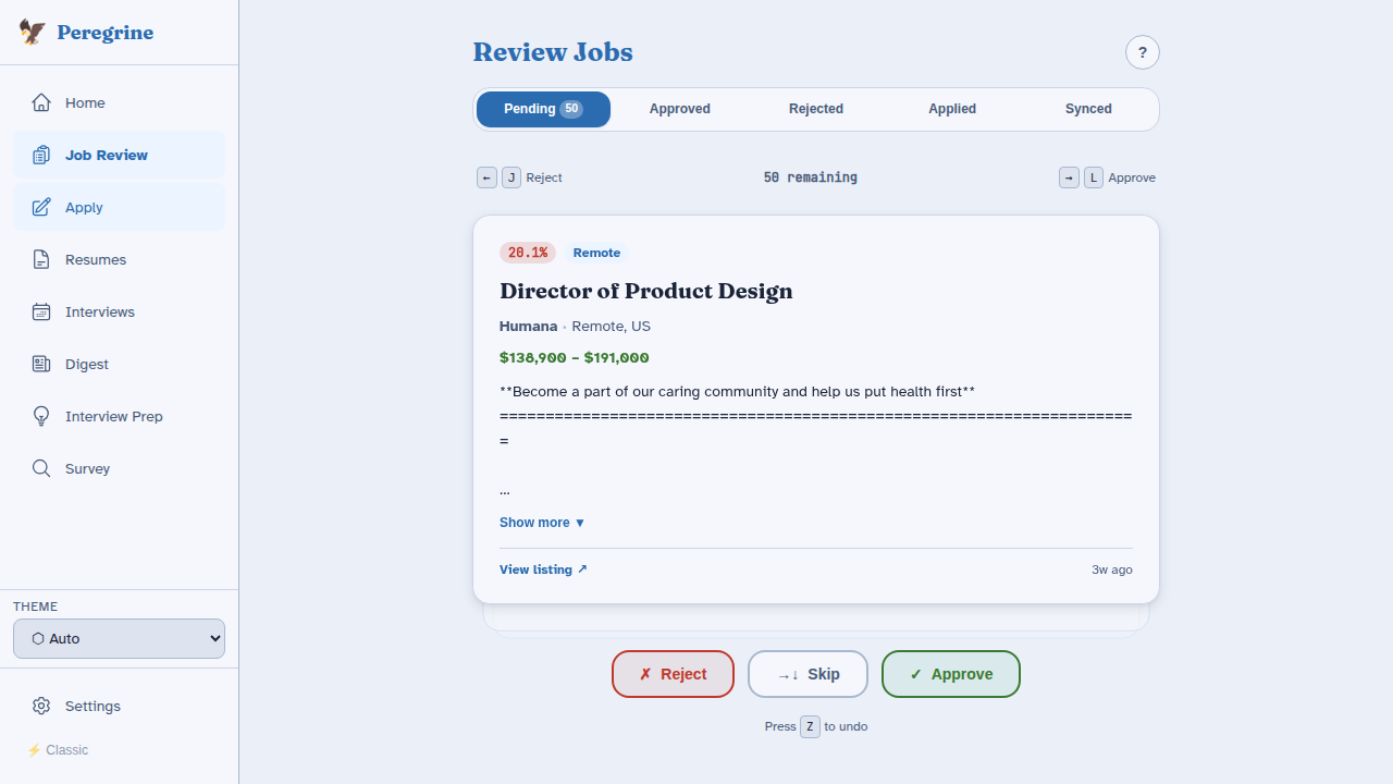 Peregrine job review triage