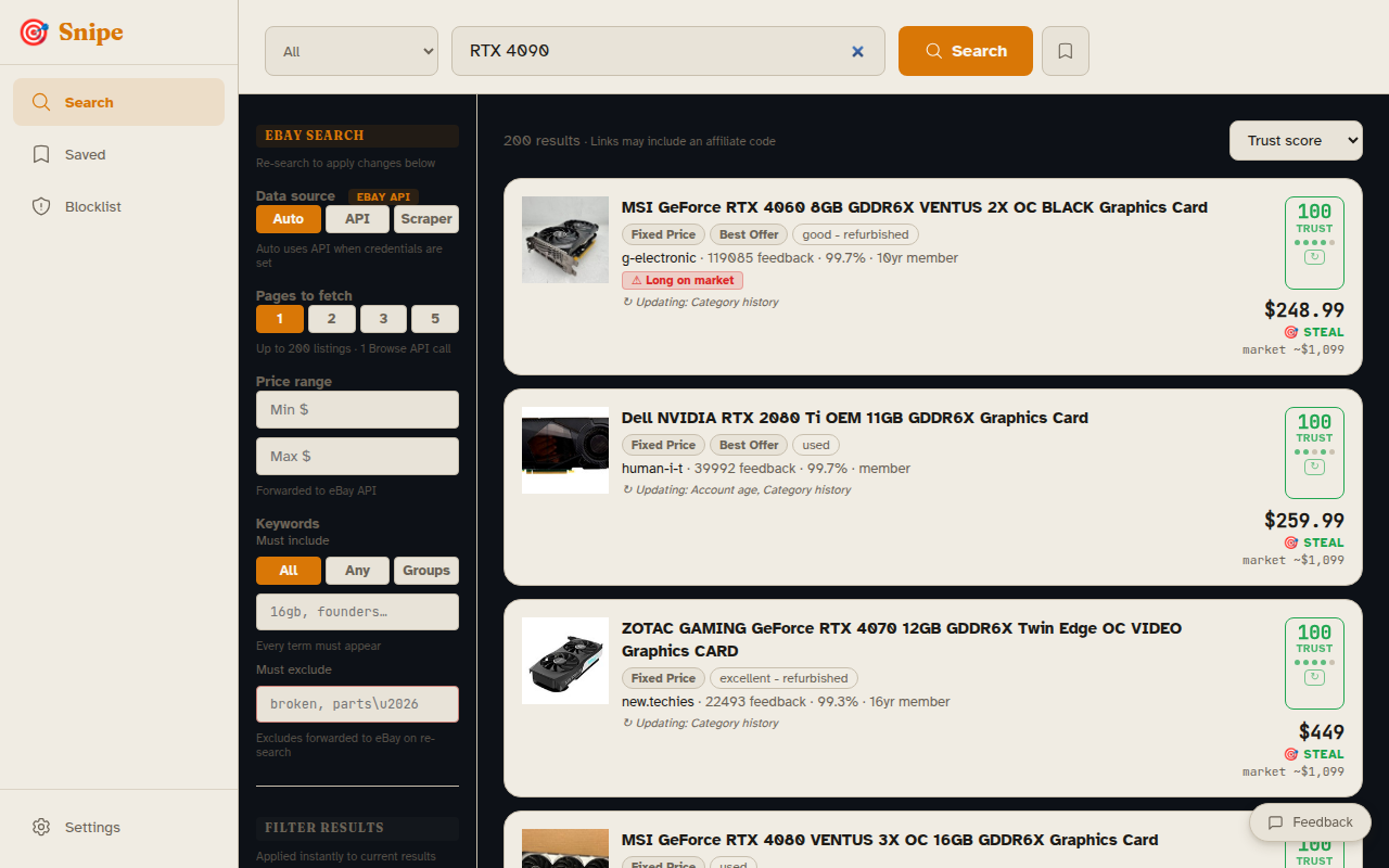 Search results with trust scores